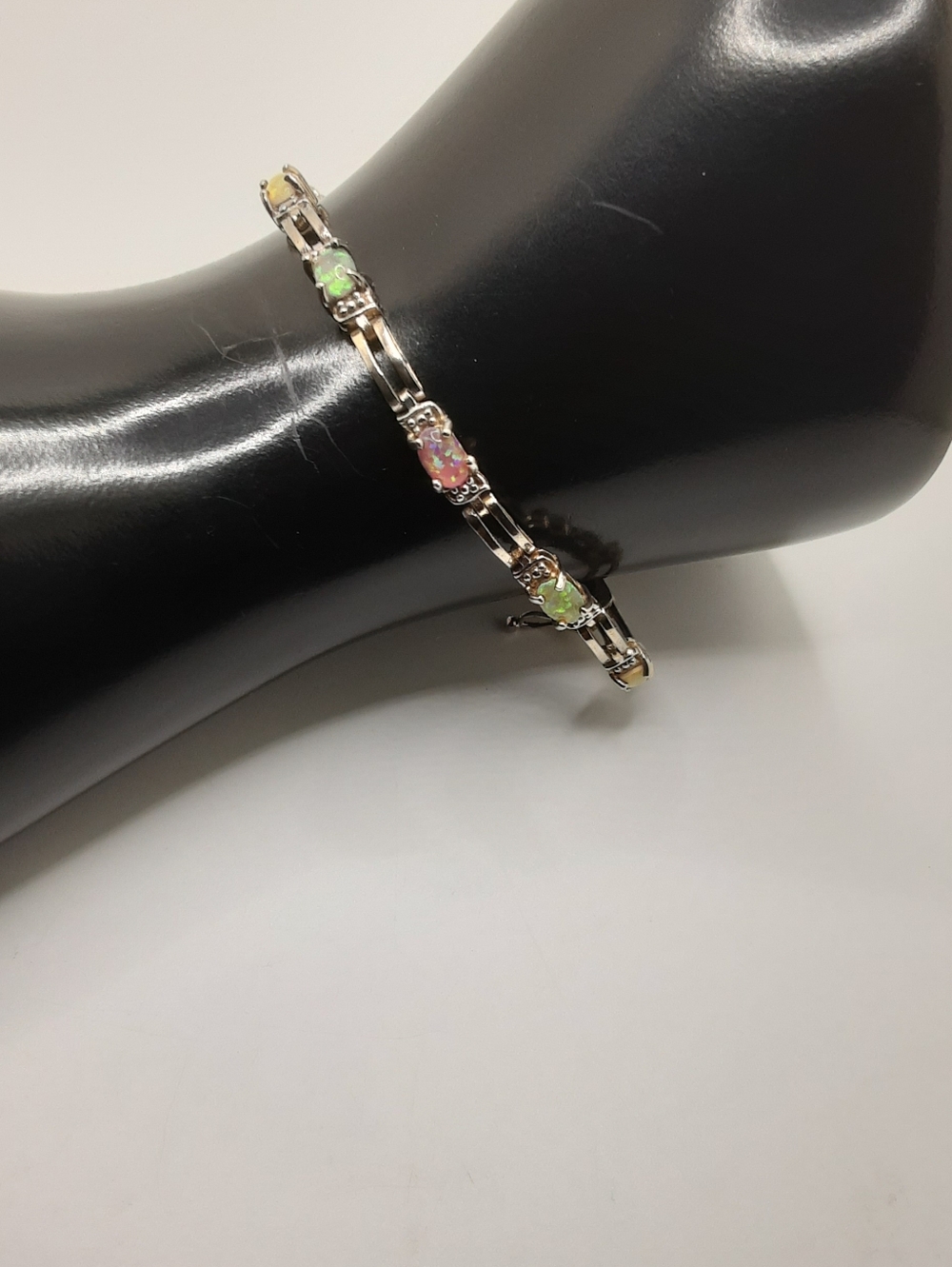 Vintage Fire Opal Sterling Silver Tennis Bracelet - Picture 6 of 16